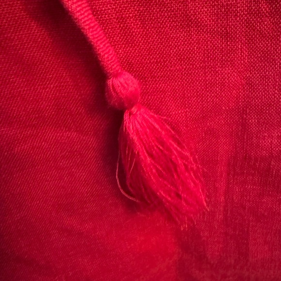 Neiman Marcus Red Linen Dress with Embroidered sleeves - Picture 5 of 7